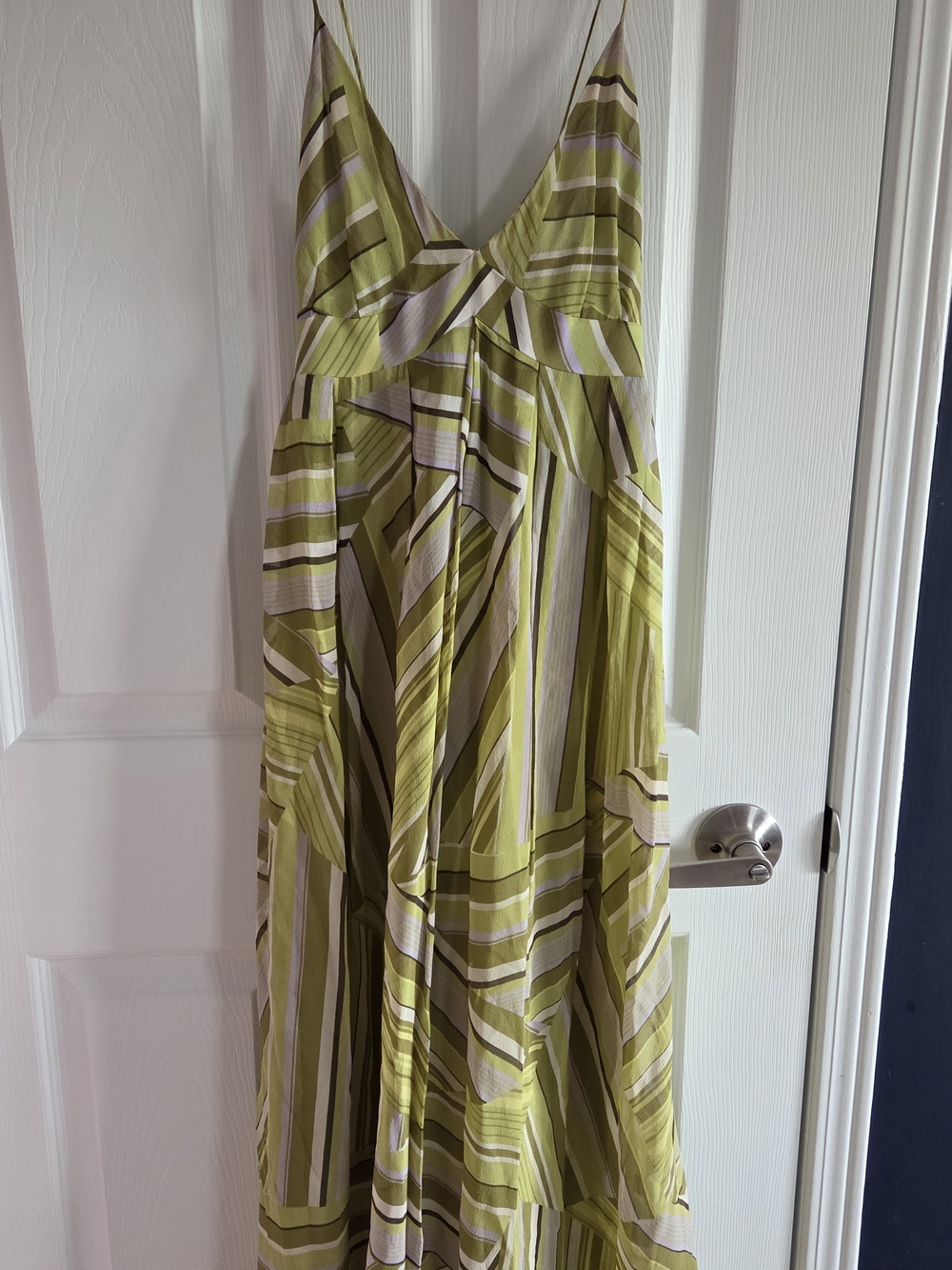 Y2K Silk Geometric Print Maxi Dress in Lime Green Sz 6